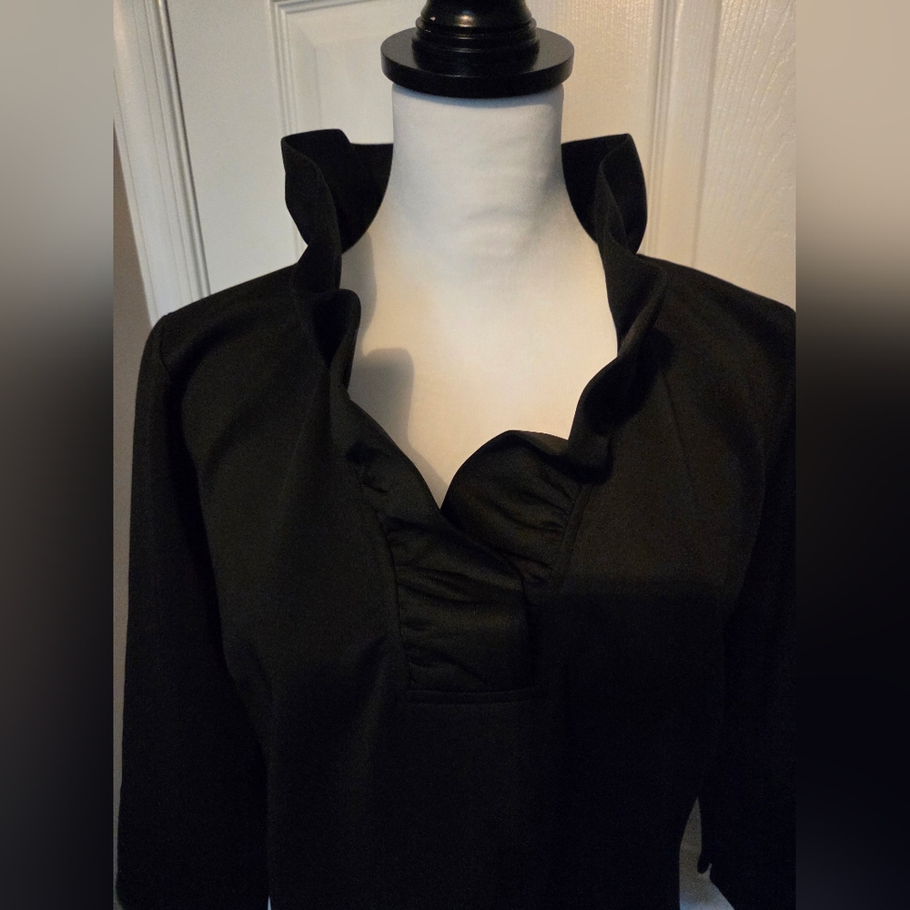 Gretchen Scott Goddess Elegant Black Ruffle Collar Women's Top - Picture 2 of 3